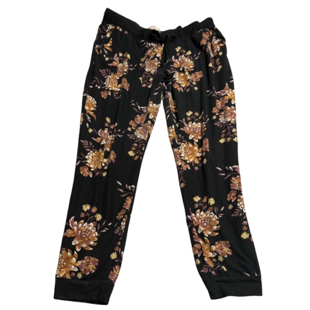 Mudd Black Floral Lounge Pants | Boho Y2K Elastic Waist Relaxed Fit Size XL